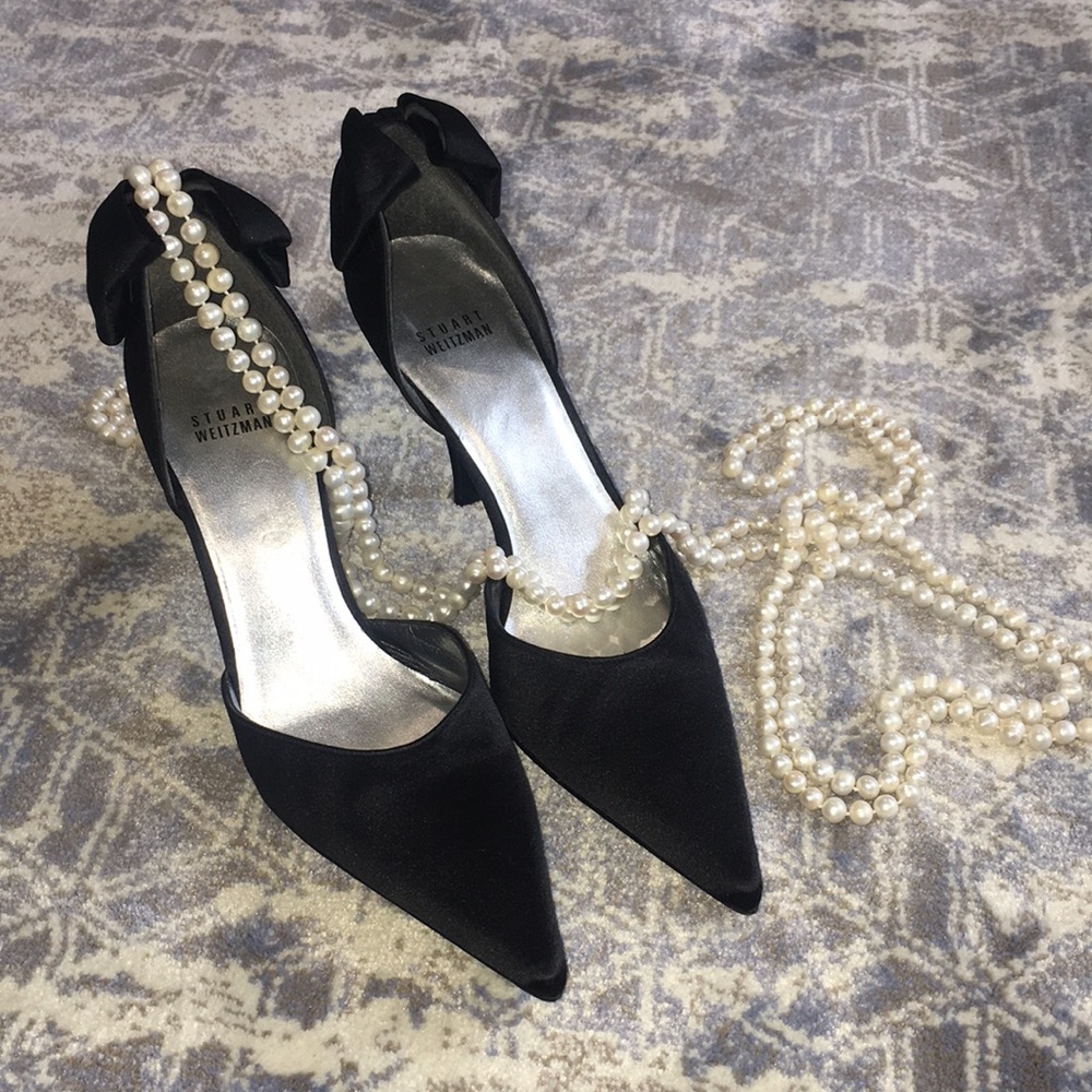 Stuart Weitzman Black Satin Pumps